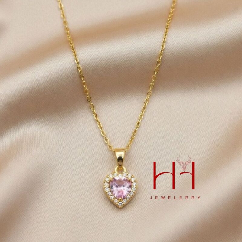 Çəhrayı Ürək Kristal Kolye
