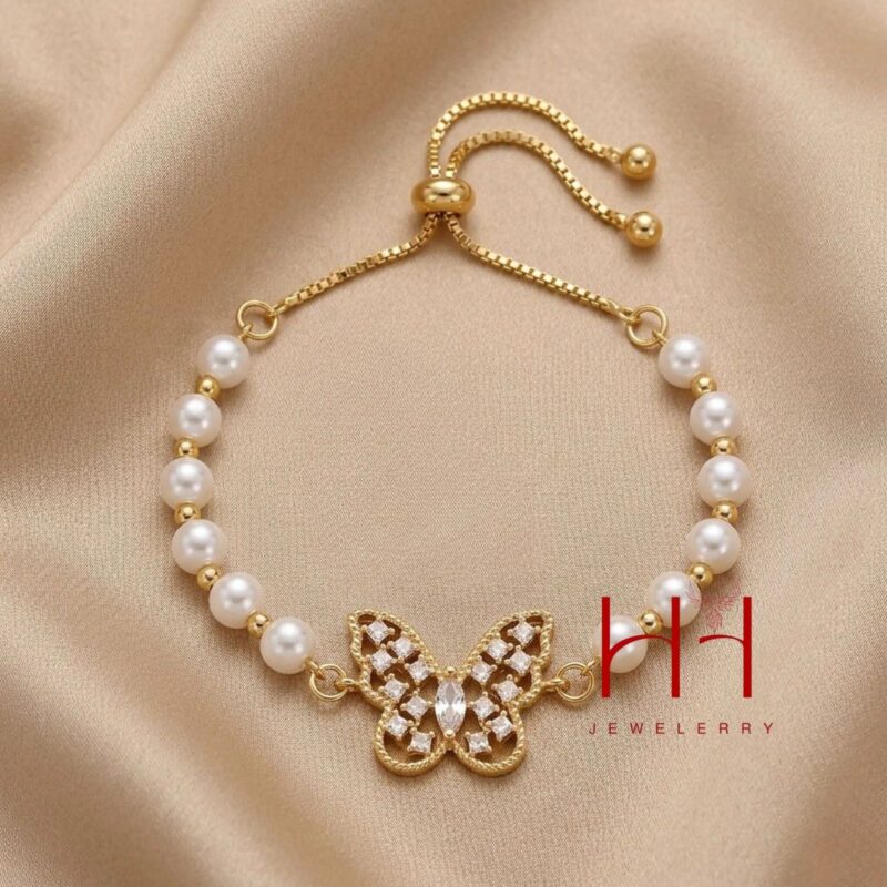 Butterfly Pearl Gold Bracelet